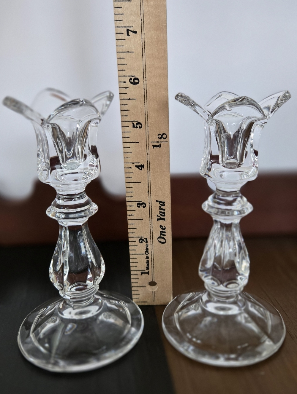 S/2 Vintage Gorham Viscount Lead Crystal Candlesticks Tulip Shape German